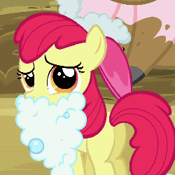 Size: 720x720 | Tagged: safe, screencap, apple bloom, earth pony, pony, g4, spike at your service, animated, beard, butt, female, filly, foal, plot, solo