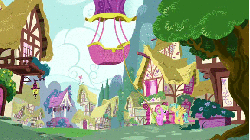 Size: 576x324 | Tagged: safe, screencap, daisy, flower wishes, spike, sunshower raindrops, dragon, earth pony, pegasus, pony, g4, spike at your service, animated, hot air balloon, twinkling balloon