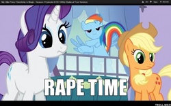 Size: 562x351 | Tagged: safe, applejack, fluttershy, rainbow dash, rarity, g4, spike at your service, caption, image macro