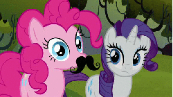 Size: 576x324 | Tagged: safe, screencap, applejack, pinkie pie, rarity, g4, spike at your service, animated, female, moustache, net, party cannon
