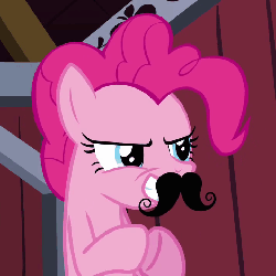 Size: 720x720 | Tagged: safe, screencap, pinkie pie, earth pony, pony, g4, season 3, spike at your service, animated, female, moustache, plotting, solo