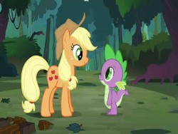 Size: 384x288 | Tagged: safe, applejack, spike, g4, spike at your service