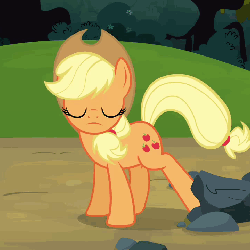 Size: 720x720 | Tagged: safe, screencap, applejack, earth pony, pony, g4, season 3, spike at your service, animated, female, invisible stallion, mare, out of context, rock, solo