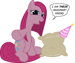 Size: 7179x6032 | Tagged: safe, artist:randomlywhimsical, madame leflour, pinkie pie, earth pony, pony, g4, absurd resolution, belly, female, fourth wall, hat, mare, party hat, pinkamena diane pie, simple background, transparent background