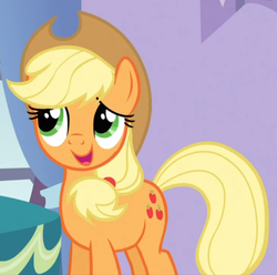 Size: 551x547 | Tagged: safe, screencap, applejack, earth pony, pony, g4, my little pony: friendship is magic, spike at your service, female, mare, smiling, solo