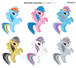 Size: 2900x2600 | Tagged: safe, artist:nethear, artist:pika-robo, blossomforth, daring do, firefly, rainbow dash, rainbow dash (g3), pegasus, pony, g1, g3, g4, alternate clothes, discorded, female, flying, g1 to g4, g3 to g4, generation leap, mare, palette swap, race swap, recolor, simple background, transparent background, vector