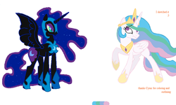 Size: 801x481 | Tagged: safe, artist:cynic, artist:kasun05, artist:shuffle001, nightmare moon, princess celestia, alicorn, pony, g4, flockdraw