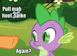 Size: 577x416 | Tagged: safe, edit, edited screencap, screencap, applejack, spike, dragon, g4, spike at your service, dragon code, implied farting, male, pull my hoof