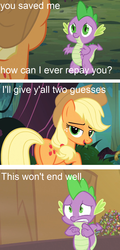 Size: 1080x2256 | Tagged: safe, edit, edited screencap, screencap, applejack, spike, dragon, earth pony, pony, g4, spike at your service, butt, comic, female, male, mare, plot, ship:applespike, shipping, straight