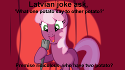 Size: 1008x567 | Tagged: safe, cheerilee, g4, cheerilee pun, exploitable meme, female, latvian joke, mare, meme, open mouth, open smile, pun, smiling