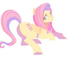 Size: 431x340 | Tagged: safe, artist:yoh yoshinari, edit, fluttershy, pegasus, pony, g4, ass up, bent over, butt, cutie mark, female, flockdraw, flutterbutt, folded wings, hooves, lineless, looking at you, looking back, looking back at you, mare, plot, presenting, raised tail, rear view, simple background, solo, spread legs, spreading, tail, tail aside, trace, white background, wings