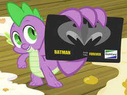 Size: 800x600 | Tagged: safe, edit, edited screencap, screencap, spike, dragon, g4, spike at your service, bat credit card, batman, card, male, nostalgia critic, spike card meme