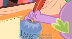 Size: 1101x600 | Tagged: safe, screencap, spike, g4, the cutie mark chronicles, letter, youtube caption