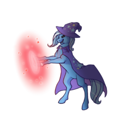 Size: 983x989 | Tagged: safe, artist:vriskarkat, trixie, pony, unicorn, g4, cape, clothes, female, hat, horn, magic, mare, simple background, solo, transparent background, trixie's cape, trixie's hat