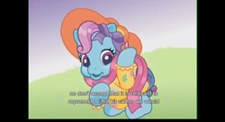 Size: 1101x600 | Tagged: safe, screencap, rainbow dash (g3), g3, g3.5, newborn cuties, once upon a my little pony time, over two rainbows, letterboxing, rainbow dash always dresses in style, youtube caption