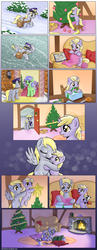 Size: 1200x3080 | Tagged: safe, artist:muffinshire, derpy hooves, dinky hooves, tealove, pony, competition:derpibooru 2012, g4, :q, bipedal, blizzard, book, christmas, christmas tree, clothes, comic, cookie, cute, derpabetes, dinkabetes, doll, eating, equestria's best daughter, equestria's best mother, eyes closed, featured image, feels, female, fire, fireplace, flying, frown, hearth's warming eve, heartwarming, holiday, hoof hold, hot chocolate, hug, knitting, mailpony, mother and daughter, muffinshire is trying to murder us, nom, nuzzling, open mouth, plushie, present, prone, reading, scarf, smiling, snow, snowfall, stars, tongue out, tree, wink