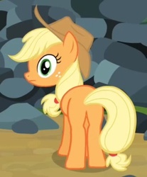 Size: 375x453 | Tagged: safe, screencap, applejack, earth pony, pony, g4, spike at your service, butt, female, looking back, mare, plot, solo
