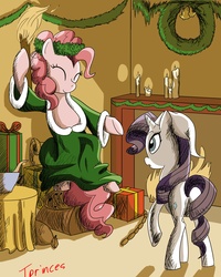 Size: 2400x3000 | Tagged: safe, artist:tprinces, pinkie pie, rarity, g4, a christmas carol, hilarious in hindsight, the ghost of christmas present