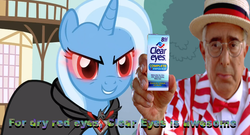 Size: 846x457 | Tagged: safe, artist:kuren247, trixie, human, g4, ben stein, clear eyes, image macro, irl, photo, product placement