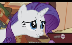 Size: 1024x640 | Tagged: safe, screencap, rarity, g4, magic duel, hub logo, solo, youtube caption