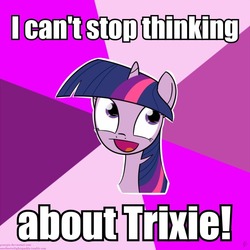 Size: 700x700 | Tagged: safe, artist:ponypie, trixie, twilight sparkle, g4, magic duel, anothertwilightsparkle, awesome face, female, image macro, lesbian, ship:twixie, shipping, smiling