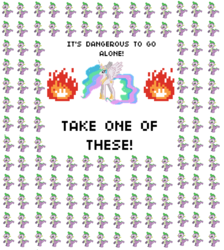 Size: 3536x3944 | Tagged: safe, princess celestia, spike, alicorn, dragon, pony, g4, celestia's selections, female, fire, it's dangerous to go alone, male, multeity, pit of spikes, take this, the legend of zelda