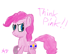 Size: 1024x768 | Tagged: safe, artist:xxmobianequinexx, pinkie pie, earth pony, pony, g4, female, looking at you, mare, pink, pinkest pie, raised hoof, simple background, smiling, smirk, solo, white background