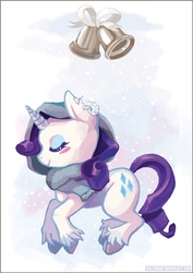 Size: 600x847 | Tagged: safe, artist:mazzlebee, rarity, pony, unicorn, g4, bells, blushing, clothes, cloven hooves, cute, eyes closed, female, hood, mare, profile, raribetes, scarf, solo, unshorn fetlocks