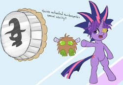 Size: 1268x875 | Tagged: safe, artist:blazera, twilight sparkle, parasprite, g4, magic duel, kuriboh, pie, yu-gi-oh!