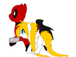 Size: 800x600 | Tagged: safe, artist:thamutt, oc, oc:frolic, chainsaw, deadpool, deadpool is best pony, freckles, ponified, simple background, transparent background