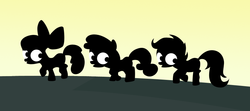 Size: 864x385 | Tagged: safe, artist:t-dijk, apple bloom, scootaloo, sweetie belle, g4, one bad apple, silhouette