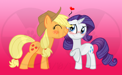 Size: 900x556 | Tagged: safe, artist:atomic-kitten10, applejack, rarity, g4, blushing, female, lesbian, nuzzling, ship:rarijack, shipping