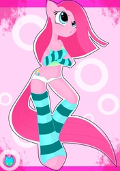 Size: 900x1275 | Tagged: safe, artist:kikiluv17, pinkie pie, earth pony, semi-anthro, g4, clothes, leg warmers, panties, socks, solo, thigh highs, underwear