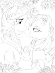 Size: 1200x1600 | Tagged: safe, artist:anaxboo, fluttershy, pegasus, pony, g4, butterscotch, clothes, color me, dress, duo, female, lineart, male, r63 paradox, rule 63, self ponidox, selfcest, ship:flutterscotch, shipping, straight, suit
