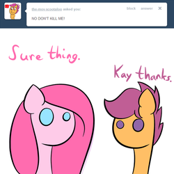 Size: 500x500 | Tagged: safe, pinkie pie, scootaloo, g4, ask, joyous pinkamena, pinkamena diane pie, tumblr