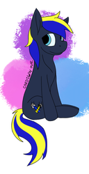 Size: 430x842 | Tagged: safe, artist:cardigan-poni, oc, oc only, oc:dusk shine, earth pony, pony, looking back, male, sitting, smiling, solo, stallion