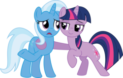Size: 7983x5085 | Tagged: safe, artist:mysteriouskaos, trixie, twilight sparkle, pony, unicorn, g4, magic duel, absurd resolution, bedroom eyes, bipedal, bipedal leaning, female, horn, leaning, lesbian, mare, open mouth, ship:twixie, shipping, simple background, transparent background, unicorn twilight, vector
