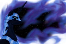 Size: 1500x1000 | Tagged: safe, artist:rex42, nightmare moon, g4, bust, ethereal mane, side view, solo, starry mane