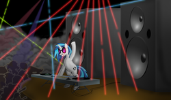 Size: 2152x1268 | Tagged: safe, artist:omgmax, dj pon-3, vinyl scratch, g4, turntable