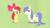 Size: 1152x648 | Tagged: safe, screencap, apple bloom, shortround, earth pony, pony, g4, hearts and hooves day (episode), colored hooves, duo, female, filly, green background, lime background, male, simple background, stallion, the perfect stallion