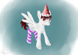 Size: 4092x2893 | Tagged: safe, artist:omgmax, oc, oc only, pony, clothes, hat, party hat, socks, solo, striped socks