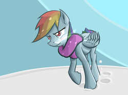 Size: 1485x1107 | Tagged: safe, artist:sharpieboss, rainbow dash, pony, g4, clothes, female, scarf, snow, solo