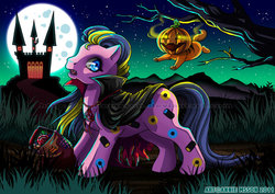 Size: 900x636 | Tagged: safe, artist:anniemsson, baby liquorice, twinkles, cat, g1, dream castle, halloween