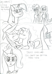 Size: 1212x1724 | Tagged: safe, artist:bednarowski, applejack, rarity, trixie, twilight sparkle, earth pony, pony, unicorn, g4, magic duel, my little pony: friendship is magic, comic, female, kiss on the lips, kissing, lesbian, ship:rarijack, shipping