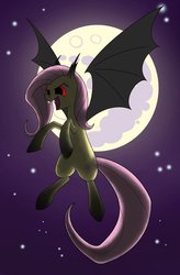 Size: 723x1105 | Tagged: safe, artist:underpable, fluttershy, bat pony, pony, vampire, g4, bat ponified, fangs, flutterbat, hilarious in hindsight, moon, night, race swap, stars