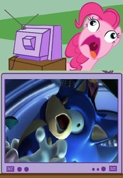 Size: 414x600 | Tagged: safe, pinkie pie, earth pony, pony, g4, crossover, dat face, derp, exploitable meme, meme, pinkie frogmouth, sonic the hedgehog, sonic the hedgehog (series), sonic unleashed, tv meme