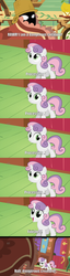 Size: 640x2509 | Tagged: safe, edit, edited screencap, screencap, sweetie belle, pony, robot, unicorn, g4, stare master, basket, carpet, comic, cute, diasweetes, dilated pupils, female, filly, frown, glare, glowing eyes, happy, hooves, horn, hub logo, image macro, looking at you, looking up, monster, night, open mouth, rawr, rug, smiling, smirk, sweetie bot, text, thinking, wide eyes
