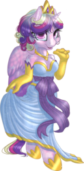 Size: 681x1386 | Tagged: safe, artist:kittehkatbar, princess cadance, anthro, unguligrade anthro, g4, alternate hairstyle, clothes, crown, dress, gloves, hooves, jewelry, necklace, regalia, ribbon, short hair, short mane, simple background, tiara, transparent background