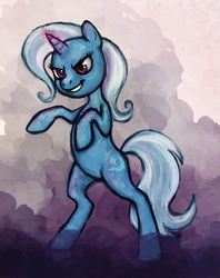 Size: 869x1098 | Tagged: dead source, safe, artist:fjording, trixie, pony, unicorn, g4, female, glowing horn, horn, mare, rearing, solo