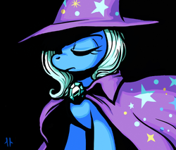 Size: 566x483 | Tagged: safe, artist:corpsecrow, trixie, pony, unicorn, g4, black background, dark, eyes closed, female, mare, simple background, solo